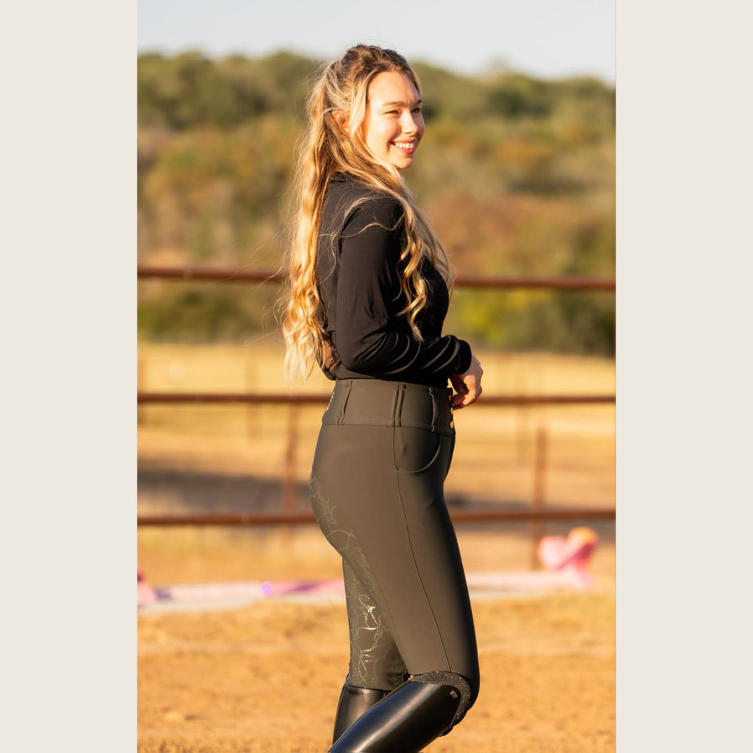 Sage Green Silicone Grip Breeches with Belt Loops