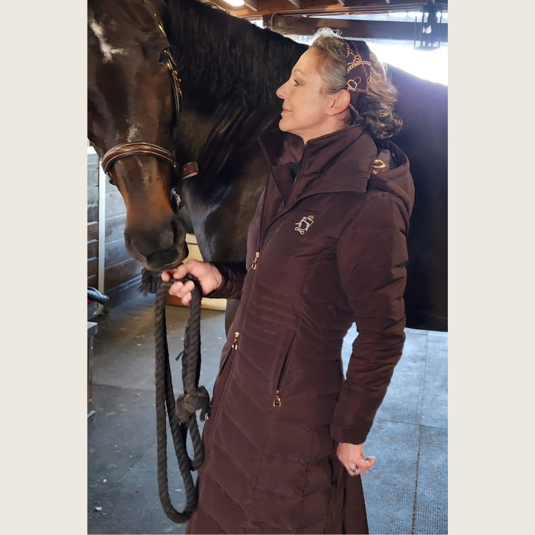 Chocolate Brown Duck Down Riding Coat with Velvet Collar