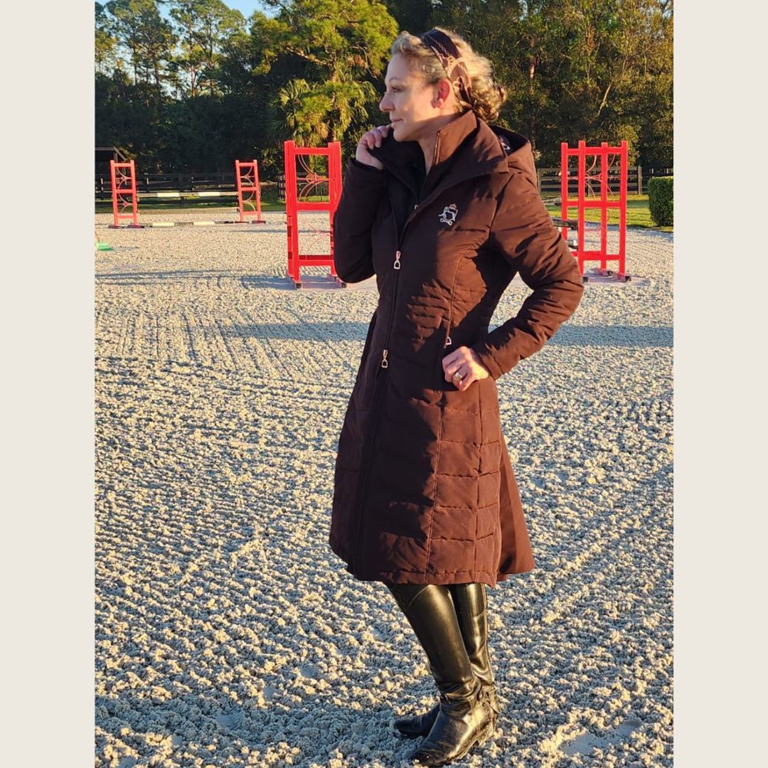 Chocolate Brown Duck Down Riding Coat with Velvet Collar