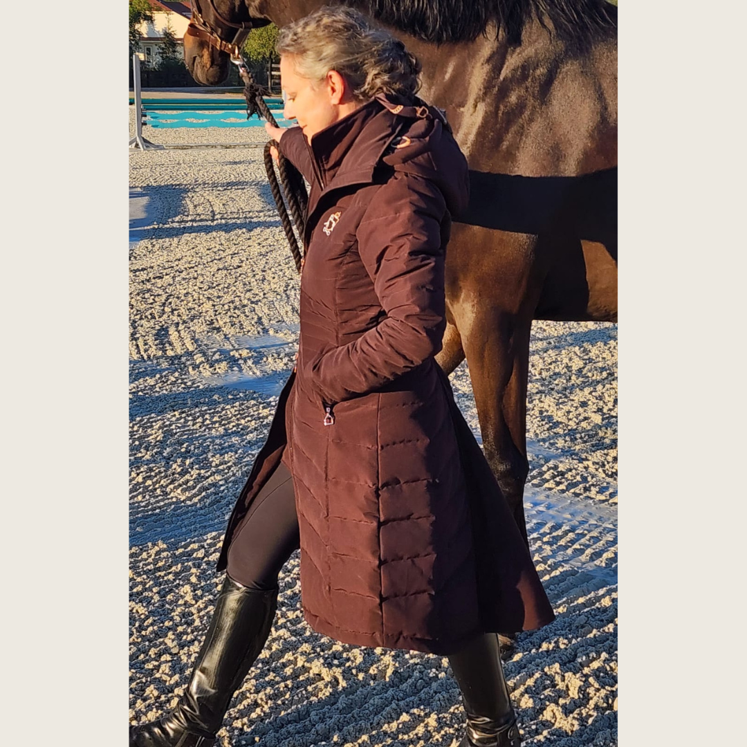 Chocolate Brown Duck Down Riding Coat with Velvet Collar