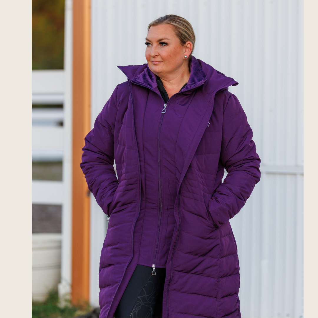 Deep Purple Duck Down Riding Coat with velvet collar