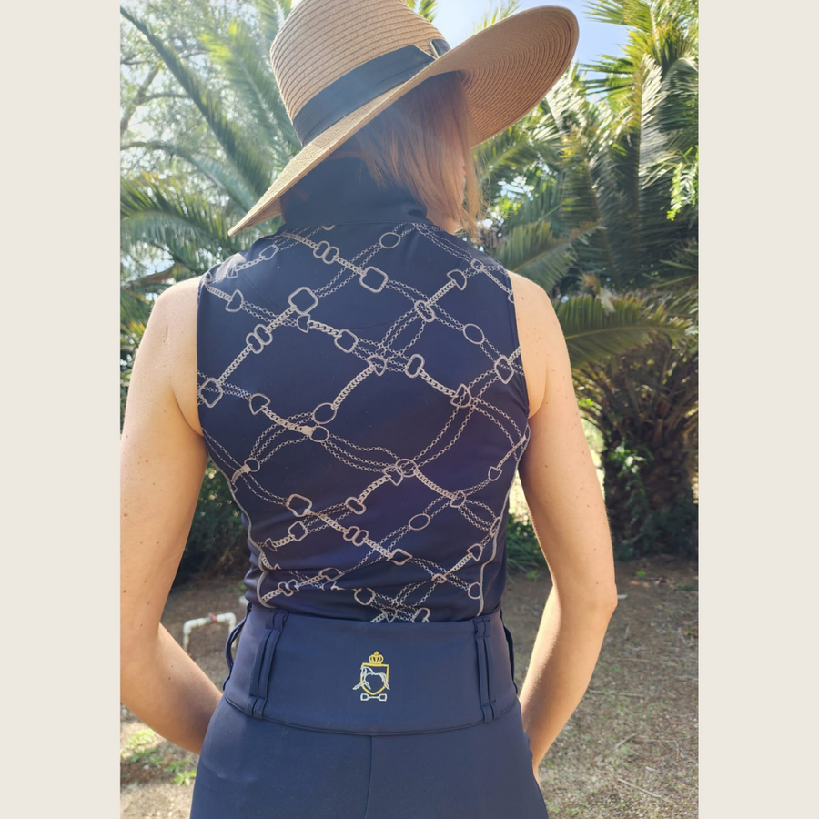 Sleeveless Navy and Silver Riding Shirt