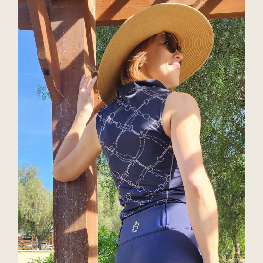 Sleeveless Navy and Silver Riding Shirt