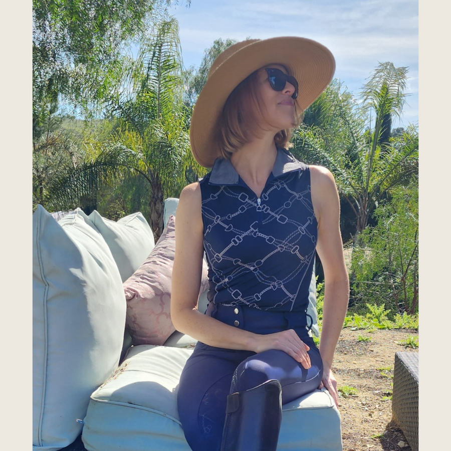 Sleeveless Navy and Silver Riding Shirt