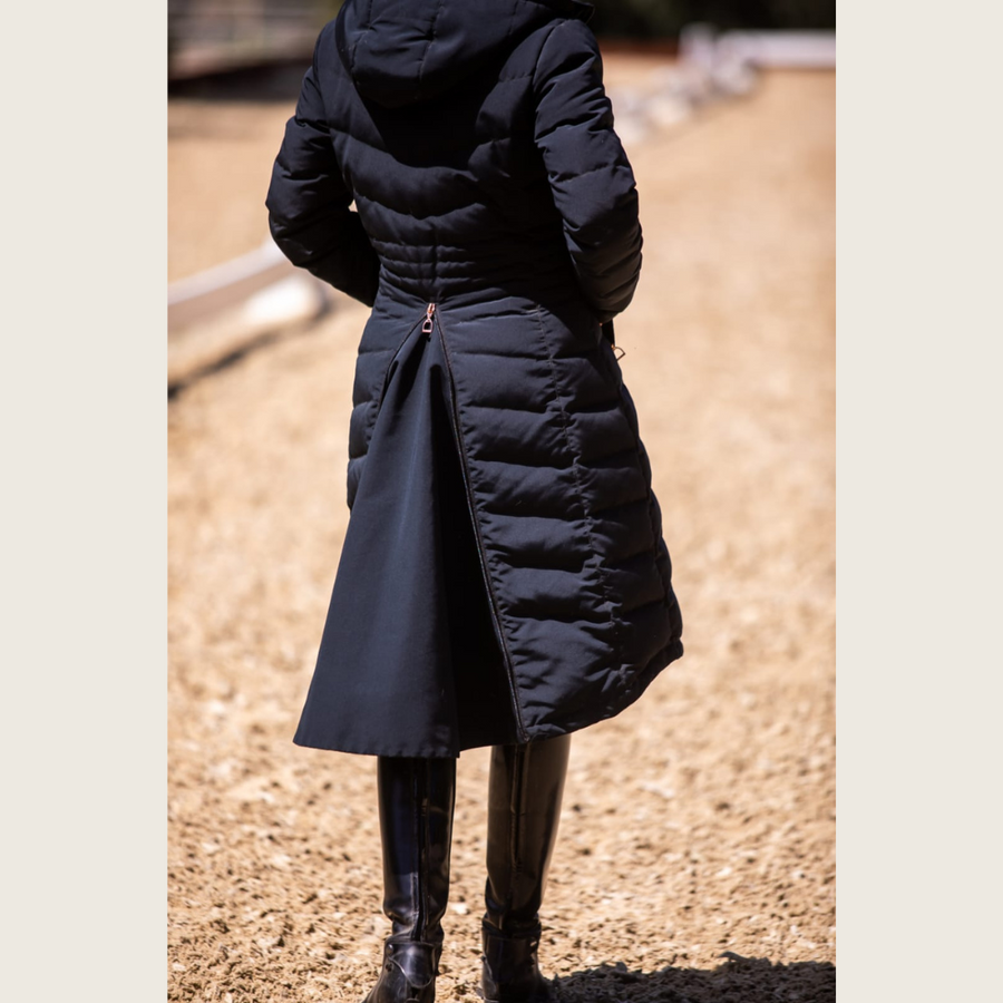 Black Duck Down Riding Coat with Velvet Collar