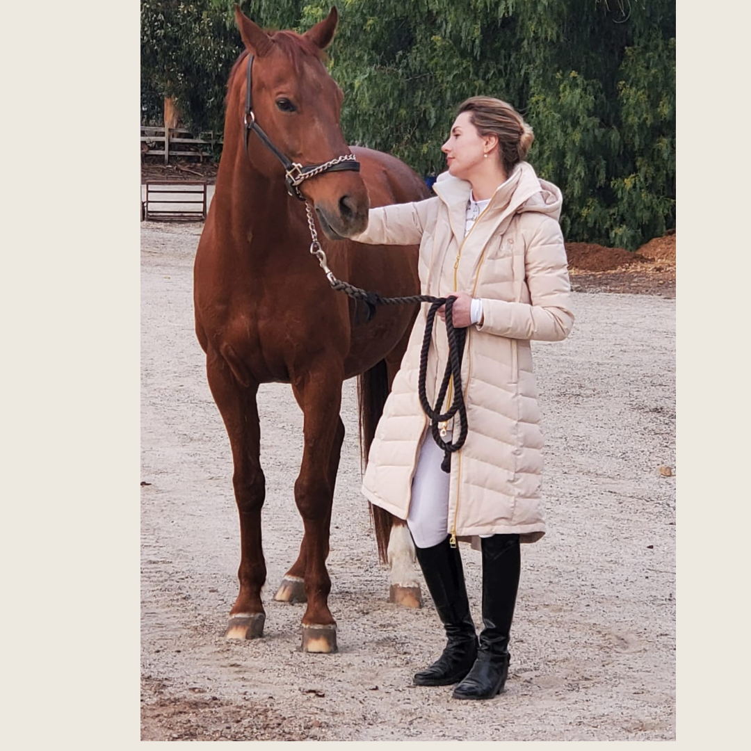 Cream Duck Down Riding Coat with Velvet Collar