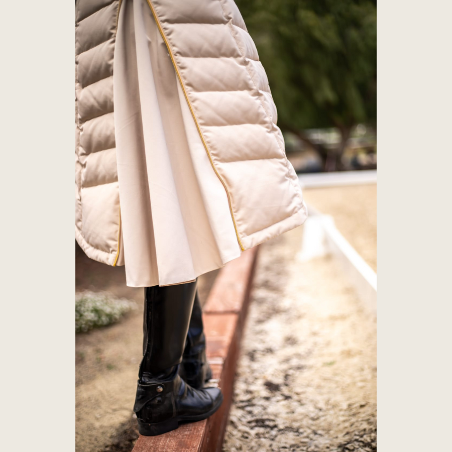 Cream Duck Down Riding Coat with Velvet Collar