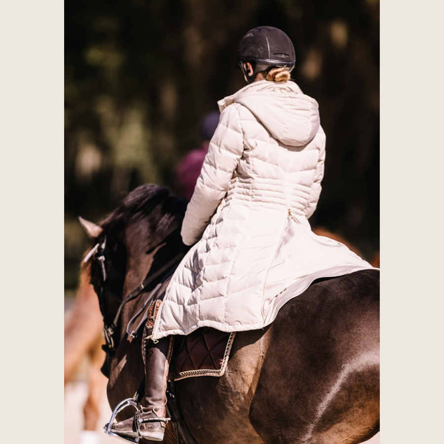 Cream Duck Down Riding Coat with Velvet Collar