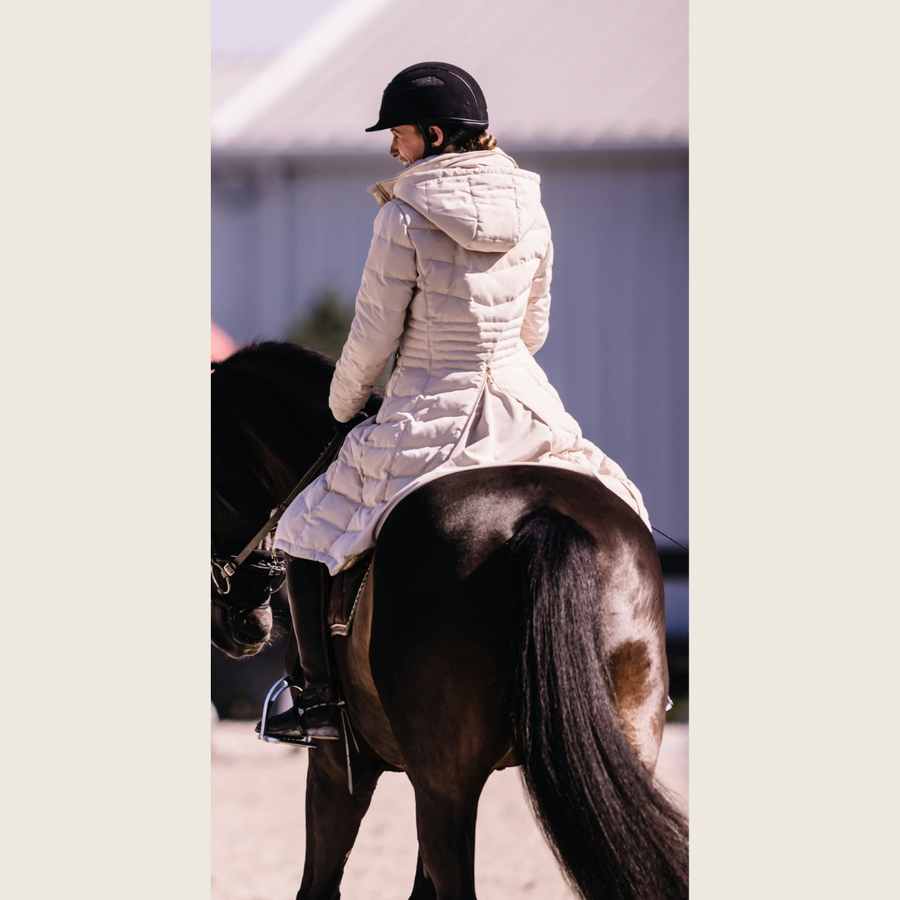 Cream Duck Down Riding Coat with Velvet Collar