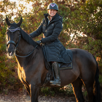 Black Duck Down Riding Coat with Velvet Collar