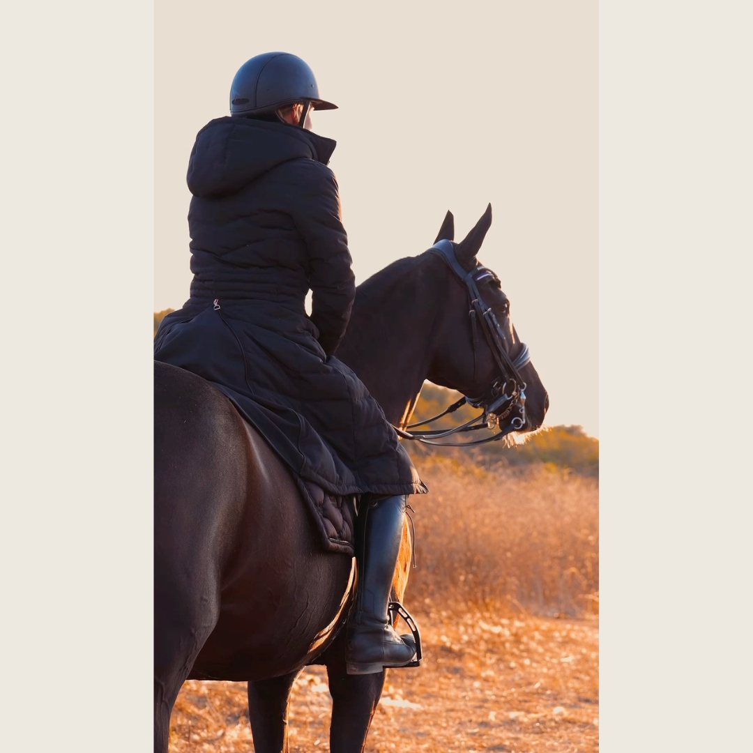 Black Duck Down Riding Coat with Velvet Collar