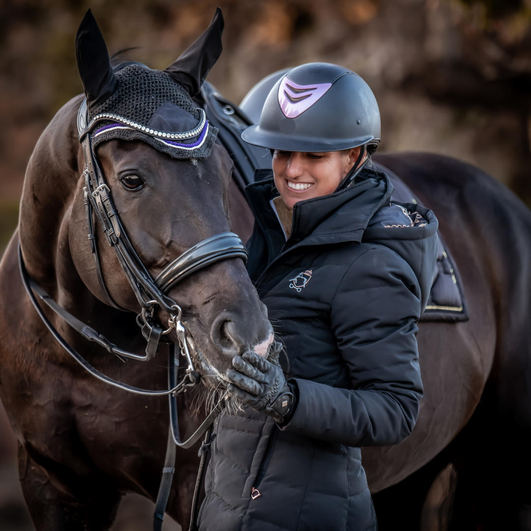 Black Duck Down Riding Coat with Velvet Collar